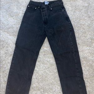 Princess Polly Holly Asymmetrical Straight Leg Jean Black Denim Size US 6